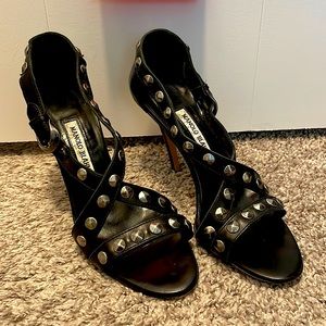 Manolo Blahnik Leather T Strap Studed Heels Size 38
